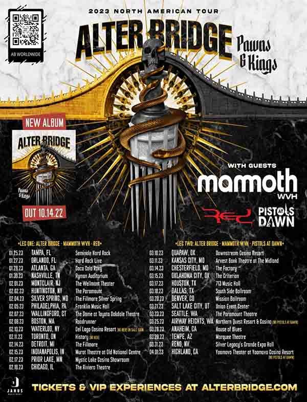 ALTER BRIDGE Announce Next North American Leg Of Their Pawns & Kings Tour  ﻿Featuring SEVENDUST and MAMMOTH WVH as Support